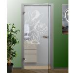 Glastür - Frau mit Rose